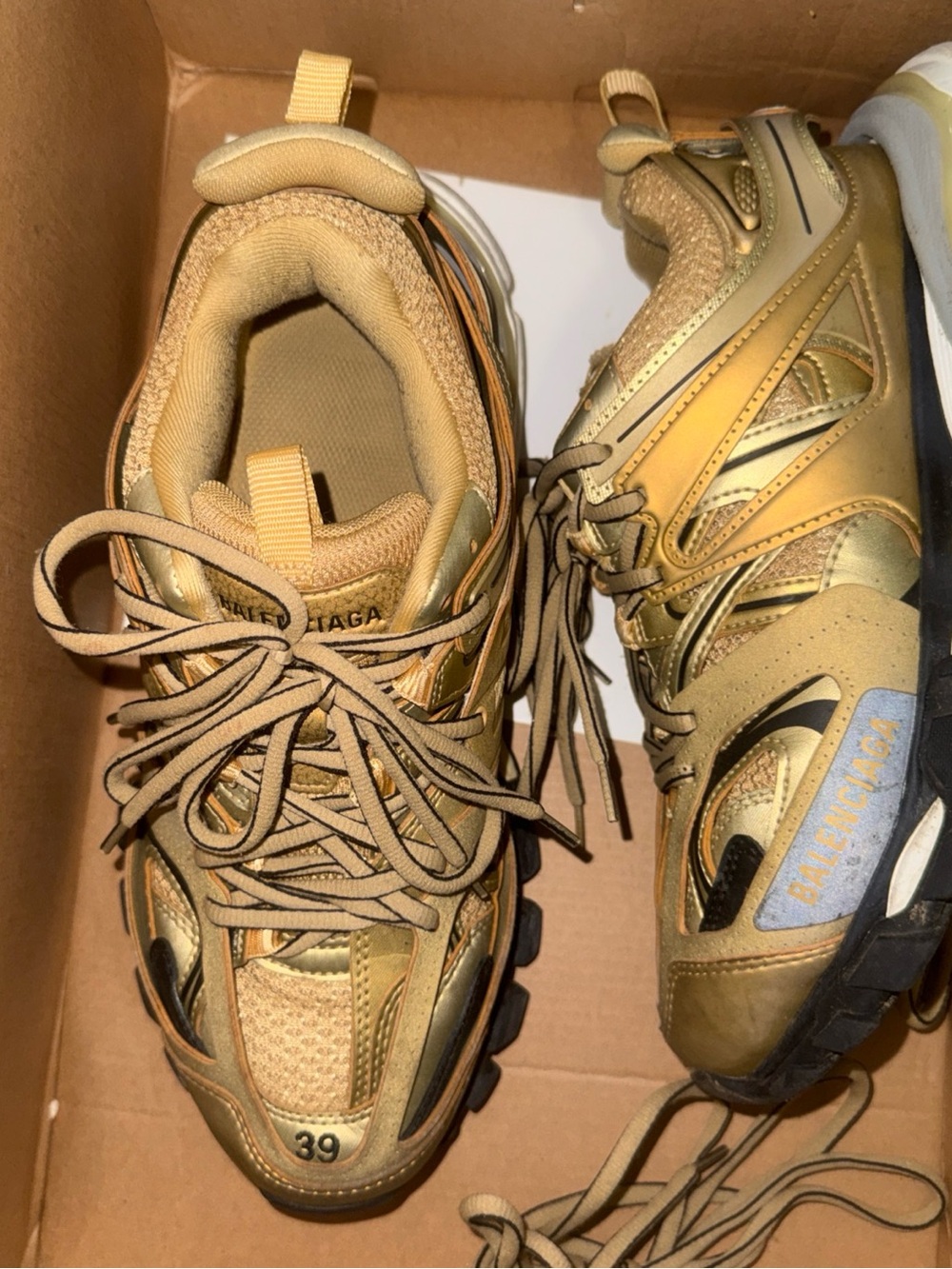 Balenciaga Women’s Gold and Tan Track Sneakers